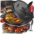 Produktbild: KESSER Feuertopf, Gußeisen, Dutch Oven Set BBQ Feuertopf Schmortopf, Gusseisen Topf schwarz 7.3 l | Ø 29.5 cm x 9.5 cm