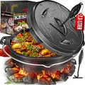 Produktbild: KESSER® Dutch Oven Set BBQ 7,3 Liter, Feuertopf Schmortopf mit Füßen, Gusseisen Topf mit Deckelheber Henkel und Schlitz für Themormeter, kochkessel Grilltopf Gulaschkessel für Oudoor & Indoor