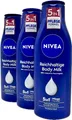 Produktbild: 3x Nivea Reichhaltige Body Milk 5in1 - mit Mandelöl & Vitamin E - 48h -(3x250ml)