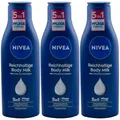 Produktbild: Nivea Reichhaltige Body Milk 3 x 250ml 5in1 Bodylotion gegen trockene Haut