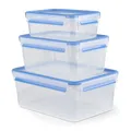 Produktbild: EMSA Clip & Close Frischhaltedosen-Set, rechteckig, 1,00 u. 2,30 u. 3,70 L, Aufbewahrungsboxen, 100 Prozent dicht, spülmaschinen-, gefrier-, mikrowellenfest, Transparent, Blau, Made in Germany, 508567