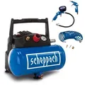 Produktbild: Scheppach Kompressor HC06 mit Zubehörset | 230V | 1200 W Leistung | 8 bar Arbeitsdruck | 6 L Kesselvolumen | 200 L/min Ansaugleistung | inkl. Zube...