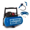 Produktbild: Scheppach Kompressor HC06 mit Zubehörset | 230V | 1200 W Leistung | 8 bar Arbeitsdruck | 6 L Kesselvolumen | 200 L/min Ansaugleistung | inkl. Zubehör