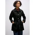 Produktbild: Trenchcoat STREET ONE, Damen, Gr. 40, schwarz, Web, Obermaterial: 69% Baumwolle, 31% Polyester; Futter: 100% Polyester, unifarben, gerade hüftbedeckend, V-Ausschnitt, Bündchen, Mäntel, mit Bindegürtel
