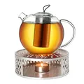 Produktbild: Creano Teekanne aus Glas 2,0l Jumbo + EIN Stövchen aus Edelstahl, 3-teilige Glasteekanne mit integriertem Edelstahl Sieb und Glasdeckel, ideal zur Zubereitung von losen Tees, tropffrei
