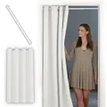 Produktbild: tinycurtains Türvorhang mit Stange weiß 70-120 cm Thermo Vorhang ohne Bohren, blickdicht, Ösen, verdunkelnd, Polyester, weiß Purity, Türgardine mit Klemmstange Raumtrenner Vorhang Tür weiß 150 cm x 210 cm