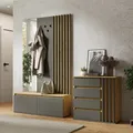 Produktbild: Garderoben Set 2-teilig mit Kommode in Eiche mit graphit, Lamellen-Design DAVIS-166