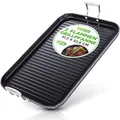 Produktbild: Nutrichef Grillpfanne - 56 × 32 cm Grillplatte mit Rillen – Antihaft Grillpfanne für Gasgrill Herd BBQ – Große Steakpfanne für Fleisch Fisch Gemüse – Aluminium Grillplatte mit Cool-Touch Griffen