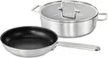 Produktbild: Hanseatic Pfannen-Set DAILY, Edelstahl 18/10 (Set, 3-tlg., 1x Pfanne 24 cm, 1x Servierpfanne 28 cm mit Deckel), mit Antihaftbeschichtung, für alle Herdarten, Induktion