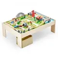 Produktbild: VEVOR Holz Aktivitätstisch, 120-teilig, mit zusammenklappbarem Aufbewahrungsbehälter, 3-in-1-Eisenbahn-Set zum Spielen, Malen, Lesen, Essen, kreativ