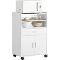 Produktbild: FSB09-W Mikrowellenschrank mit Rollen Küchenschrank Küchenwagen Rollschrank Getränkewagen mit Einer Schieb-Ablage weiß bht ca: 59x92x40cm - Sobuy