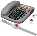 Produktbild: simvalley Communications Festnetztelefon: Senioren-Notruf-Telefon, Funk-SOS-Taster & zusätzliches SOS-Armband (Notruftelefon, Tischtelefon)