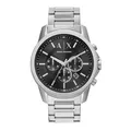 Produktbild: Armani Exchange Silver Tone Watch for Men, Quarz-Chronographenwerk und 44mm Gehäusegröße mit Edelstahlarmband, Silberton und Schwarz