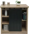 Produktbild: Kommode MCW-K75, Schrank Regal, Schiebetüre 5 Staufächer, Holz-Optik Industrial Metall 84x80x40cm naturfarben