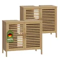 Produktbild: Bellamio Newa Waschbeckenunterschrank 2er-Set – Badezimmer Unterschrank Bambus für Waschbecken mit 2 Türen – Badunterschrank mit 2 Fächern – Waschtischunterschrank 60x65x33 cm – Badmöbel-Set lackiert