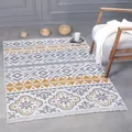 Produktbild: Kurzflor Teppich Läufer - Boho Kelim Teppich, Wohnzimmerteppich, Schlafzimmer und Küchenteppich, Flur Teppich, 160 x 230 cm, Ceramic-Hellgrau-Gold