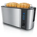 Produktbild: Arendo Toaster für 4 Scheiben, 1500W, Langschlitz, Wärmeisoliert, Brötchenaufsatz, Display, silber/schwarz