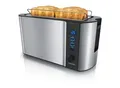 Produktbild: Arendo Toaster für 4 Scheiben, 1500W, Langschlitz, Wärmeisoliert, Brötchenaufsatz, Display, silber/schwarz