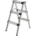 Produktbild: Craftfull Trittleiter Klapptritt Leiter CF-131A - 3 J. Garantie - 2-5 Stufen - Aluminium (150 kg Traglast - Alu Stehleiter Klappleiter bis 150 kg - Doppelleiter - Sicherheitsleiter - Multifunktionsleiter - Vielzweckleiter - Mehrzweckleiter, 1-St., Doppel-Klapptritt, Anti-Rutsch, Sicherheitsbügel), Haushaltsleiter Stufen Leiter Arbeitsleiter Arbeitsbühne klappbar silberfarben 2 x 3 Stufen | 56.0 cm x 38.5 cm x 74.0 cm
