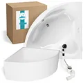 Produktbild: Calmwaters® Eckbadewanne Komplettset 140x140 cm mit Wannenträger & Ablaufgarnitur, Acrylwanne Original, Duowanne für 2, Sitzbadewanne, Set Badewanne komplett, Eckwanne 140 x 140, Weiß, 99000089