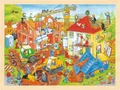Produktbild: goki 57670 - Einlegepuzzle Baustelle aus Holz, Holzpuzzle Krahn, Bagger, Walze, Kipper etc., Lernspielzeug und Kinderpuzzle, fördert Fantasie und Motorik der Kinder, 40cm x 30cm, 96er Set, ab 3 Jahre