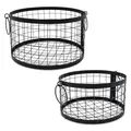 Produktbild: Metall Gitterkorb rund mit Griffen schwarz 2er Set - 27/22 cm - Regalkorb im Industrial Design in 2 verschiedenen Größen - Korbset Dekokorb Drahtkorb Aufbewahrungskorb Metallkorb