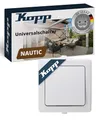 Produktbild: Kopp NAUTIC Universalschalter in Arktis-Weiß - 1-fach Lichtschalter-Aufputz mit 10AX Schaltvermögen - Sicherer IP44 Feuchtraum-Schalter-Aufputz - Hochwertiger Aus-Wechselschalter 250V~