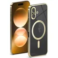 Produktbild: ONEFLOW Aura Case für iPhone 16 Hülle kompatibel mit MagSafe, Handyhülle mit Kameraschutz, Schutzhülle für induktives kabelloses Laden, Silikonhülle Durchsichtig, Gold