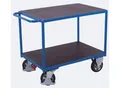 Produktbild: Schwerlast-Tischwagen, Stahl/Siebdruckplatte, Enzianblau/Dunkelbraun, 2 Etagen, L 995 x B 700 mm, Vollgummi-Rollen mit EasySTOP, bis 1000 kg