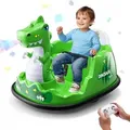 Produktbild: 12V Autoscooter mit Fernbedienung, 360 Grad Elektro Kinderfahrzeug mit 3 Geschwindigkeiten, Geschenk - Grüner Dinosaurier mit Musik/Buntem Nebelspray - Grün
