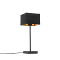 Produktbild: Qazqa - Moderne Tischlampe schwarzer Stoffschirm schwarz mit Gold I Messing - VT 1 I Wohnzimmer I Schlafzimmer - Textil Quadratisch - LED geeignet E27