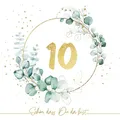 Produktbild: 20 Servietten 10. Geburtstag Eukalyptus als Tischdeko mit Spruch Schön, dass Du da bist. Deko Papierservietten Geburtstag Mädchen Junge Zahl 10 gold mit Motiv Jubiläum 33x33cm
