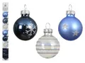 Produktbild: Kaemingk Weihnachtsbaumkugel, Weihnachtskugeln Glas mit Motiven 3cm 9er Set Blau / Weiß Mix