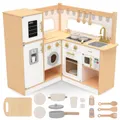 Produktbild: Mamabrum XXL Eck-HolzküChe für Kinder - SpielküChe mit LED & Sound-Effekten - Set mit Kühlschrank, Backofen, Waschmaschine, Eiswürfelspender - Inklusive töpfe & Geschirr