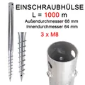 Produktbild: Einschraubhülse Eindrehhülse L1000mm 3xM8 f. Pfosten O 64mm Einschraubbodenhülse