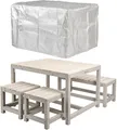 Produktbild: WONDERMAKE® Design Kindersitzgruppe Outdoor Garten Holz mit Abdeckung, Kinder-Sitzgarnitur Indoor Picknick-Gruppe ab 3 Jahre, beige grau