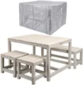 Produktbild: WONDERMAKE Garten-Kindersitzgruppe aus Holz ab 3 Jahre, Outdoor Indoor Kinder-Sitzgarnitur draußen grau, (2x Hocker, 1x Bank, 1x Tisch, 4-tlg), Gartenmöbel-Set Sitzgruppe Garnitur drinnen, 4 Plätze, Picknick-Gruppe