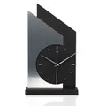 Produktbild: Kreative Feder Standuhr „Skyscraper“ aus Holz – Schwarze Tisch-Uhr mit silberfarbener Applikation aus gebürstetem Alu; Größe ca. 34,5x20x5cm (Applikation Alu Silber, leises Funkuhrwerk)