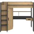 Produktbild: Hochbett Mit Schreibtisch + Kleiderschrank - 90 X 200 Cm - Naturfarben & Anthrazit - Auckland