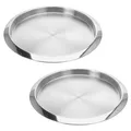 Produktbild: 2X Edelstahl Tablett ø 35 cm Silber Serviertablett Rund Frühstückstablett Dekotablett Kellnertablett