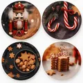 Produktbild: Weihnachtsteller 4 Set Plätzchenteller Keksteller Metall Dekoteller Plätzchen - Braun/Grün/Rot/Weiß/Schwarz