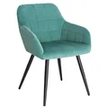 Produktbild: WOLTU 1er-Set Esszimmerstuhl Küchenstuhl Polsterstuhl Wohnzimmerstuhl Sessel mit Armlehne, Sitzfläche aus Samt, Metallbeine, Türkis