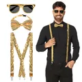 Produktbild: Satz Pailletten Gold Party Set 3-tig mit Hosenträgern Fliege Brille für Karneval