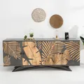 Produktbild: Massives Sideboard TROPICAL 160cm grau Mangoholz florales Design Boho Metall