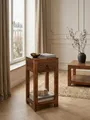 Produktbild: Telefontisch NAKO Sheesham Massivholz 30x30x68 cm Schublade Braun