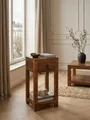 Produktbild: KADIMA DESIGN Beistelltisch Beistelltisch MUMBAI Massiv-Holz 68cm hoch Wohnzimmer-Tisch Holz, mit Schublade Design Landhaus-Stil Couchtisch