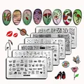 Produktbild: 6 Stück Stempel für Nägel Schablone, Rechteck Rostfreier Stahl Nagel Stempel Nageldesign Set, Blumen Nagelschablonen Flamingo Abstrakte Linien Schlange Nageldesign Zubehör für Frauen Mädchen