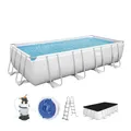 Produktbild: Bestway Power Steel Frame Pool Komplett-Set mit Sandfilteranlage 488 x 244 x 122 cm, lichtgrau, eckig