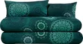 Produktbild: Erwin Müller Bettwäsche, Bettgarnitur Sparpaket 4-TLG. Flanell - Mandala - mollig warm, temperaturregulierend, mit praktischem Reißverschluss - Petrol Größe 40x80 cm / 135x220 cm