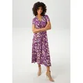 Produktbild: Sommerkleid ANISTON CASUAL, Damen, Gr. 40, N-Gr, lila (lila, wollweiß, braun), Single Jersey, Obermaterial: 95% Viskose, 5% Elasthan, bedruckt, geblümt, figurumspielend wadenlang, V-Ausschnitt, Kleider, mit großflächigem Blumendruck